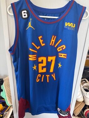 Jordan Men’s Mile High City #27 Blue and Gold Basketball Jersey